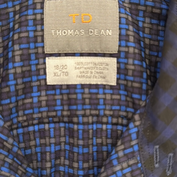 THOMAS DEAN BOYS PATTERNED SHIRT WITH CONTRAST ON COLLAR & CUFFS SIZE XL 18/20 - Picture 3 of 9